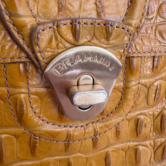 Brahmin Mojito Melbourne Croc Leather Bag Crossbody Turn Lock Yellow Mustard - Picture 2 of 12